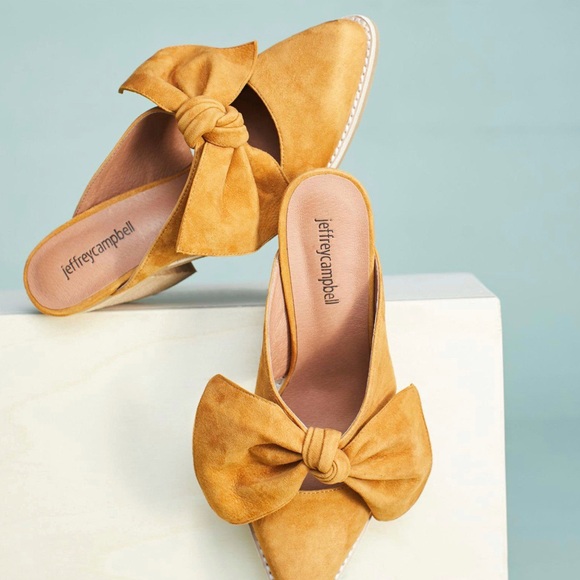 Jeffrey Campbell Cyrus Bow Mules, Mustard Yellow Suede size 8 - Picture 8 of 9